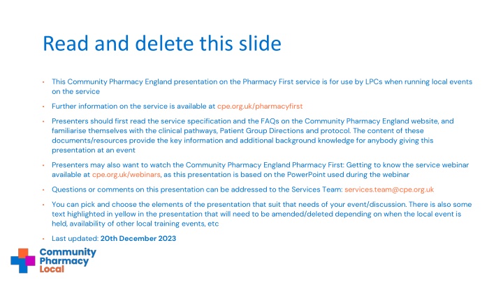 Read and delete this slide