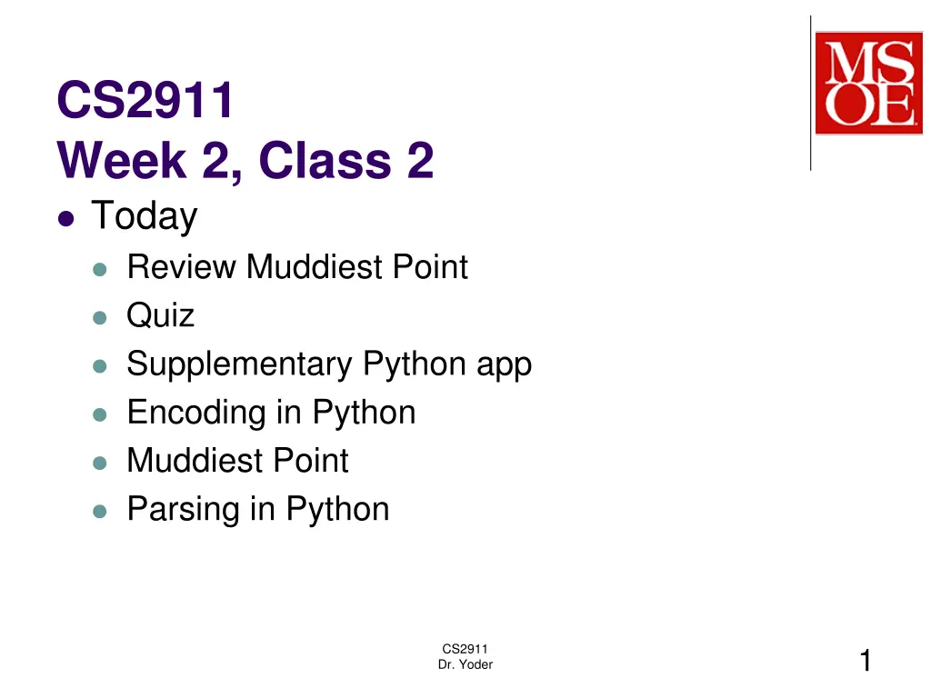 cs2911 week 2 class 2 today review muddiest point n.w