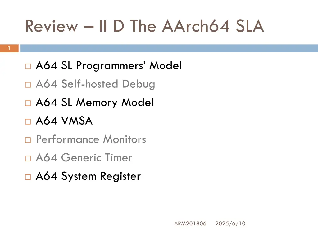 review ii d the aarch64 sla n.w