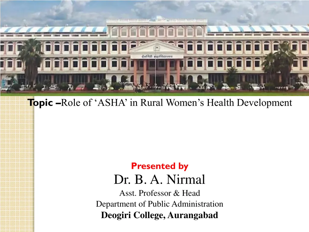 topic role of asha in rural women s health n.w
