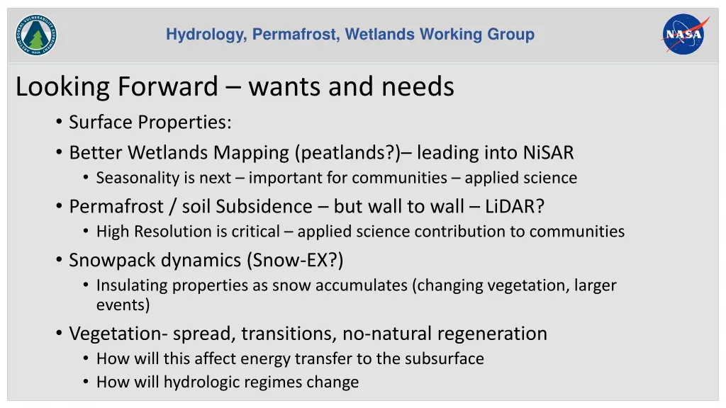 hydrology permafrost wetlands working group n.w