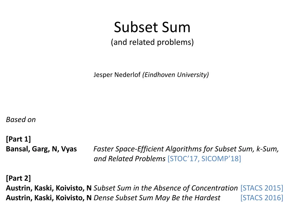 subset sum and related problems n.w