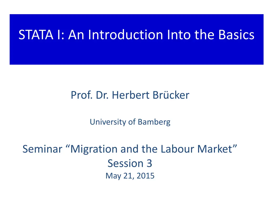 stata i an introduction into the basics n.w