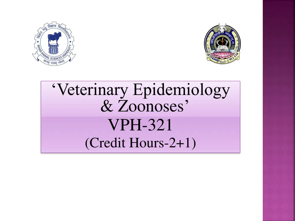 veterinary epidemiology zoonoses vph 321 credit n.w