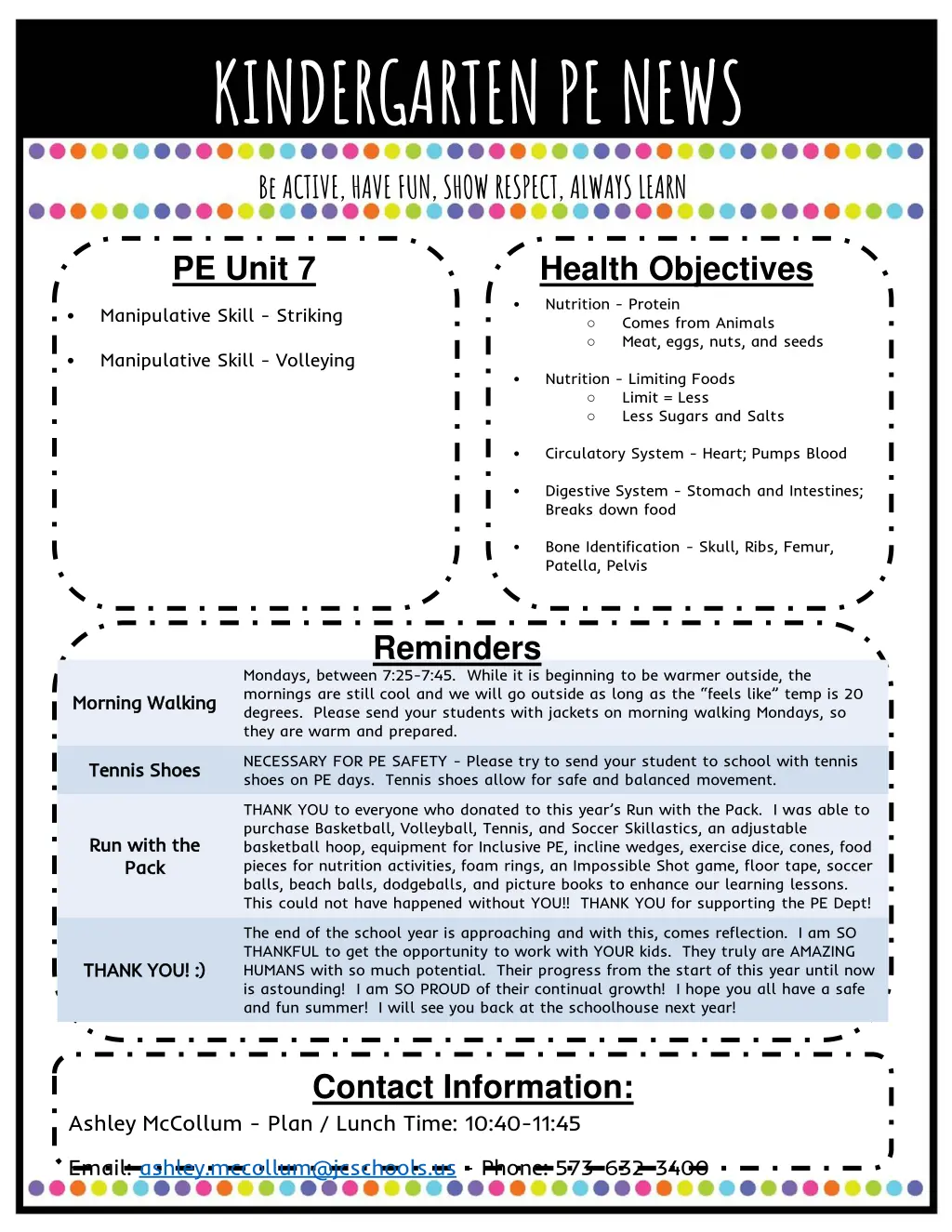 kindergarten pe news n.w
