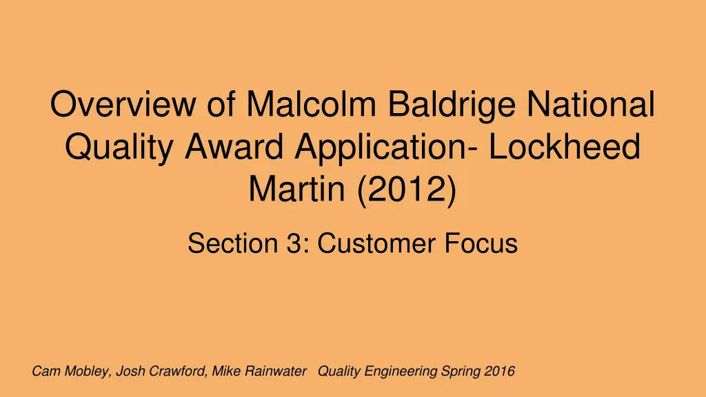 overview of malcolm baldrige national quality n.w