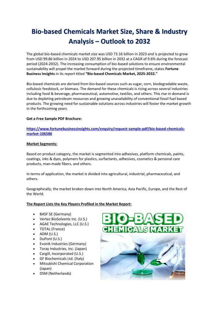 bio based chemicals market size share industry n.w