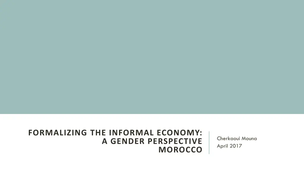 formalizing the informal economy a gender n.w