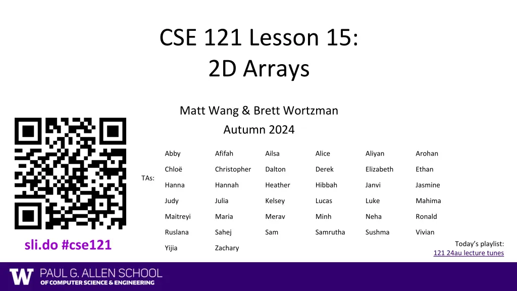 cse 121 lesson 15 2d arrays n.w