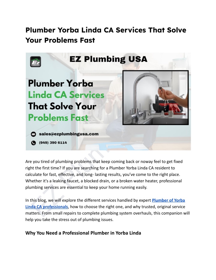 plumber yorba linda ca services that solve your n.w