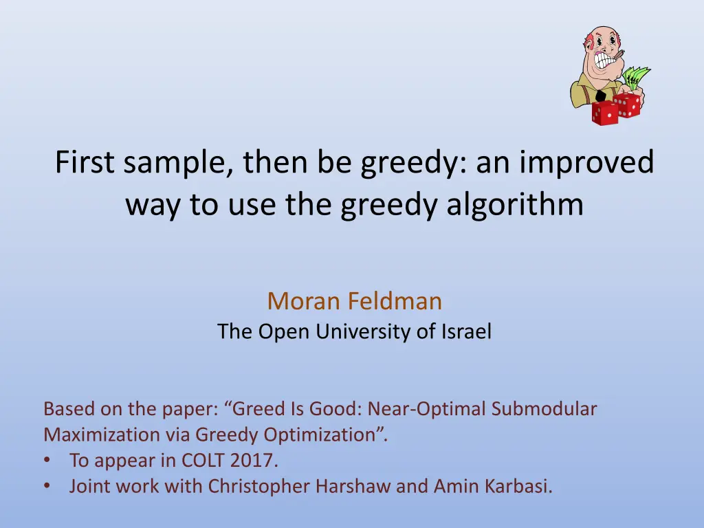 first sample then be greedy an improved n.w