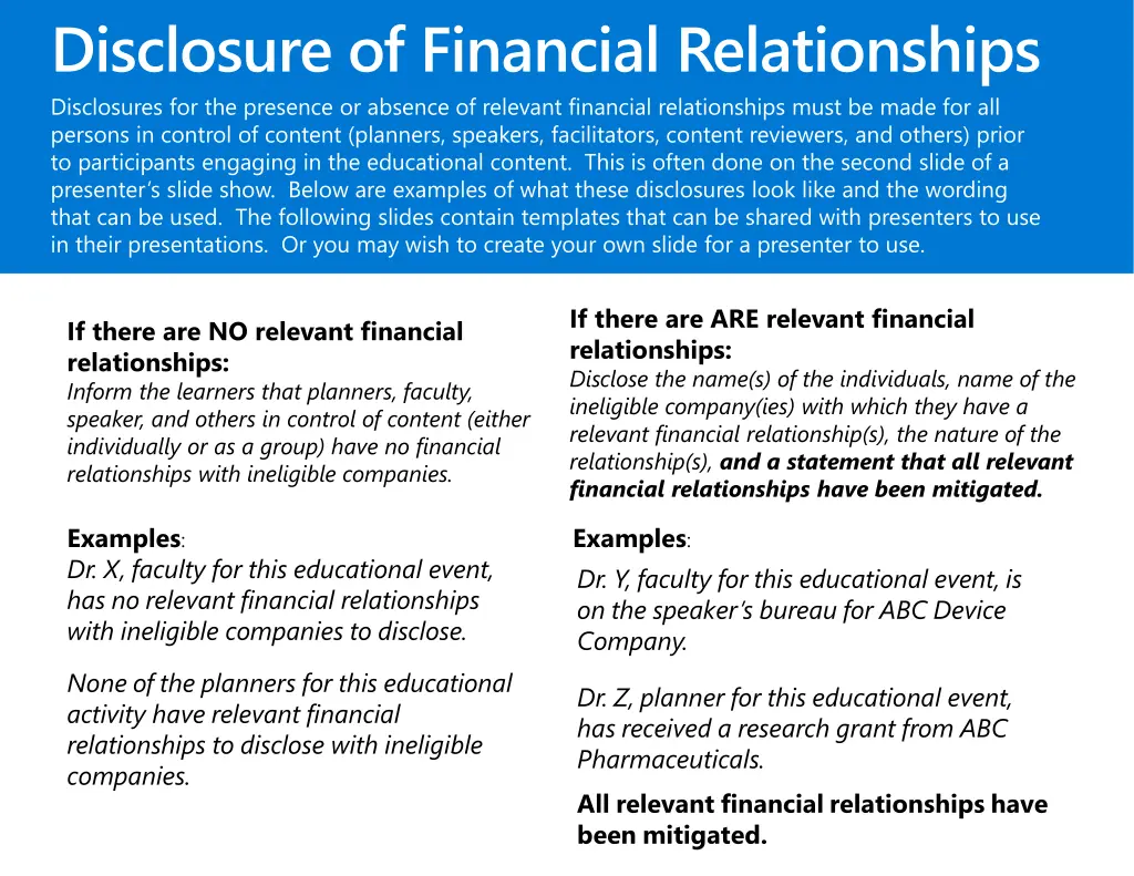 disclosure of financial relationships disclosures n.w