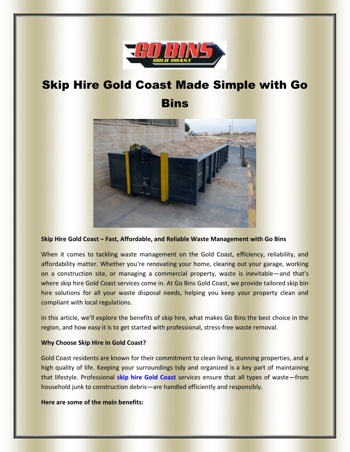 skip hire gold coast made simple with go bins n.w