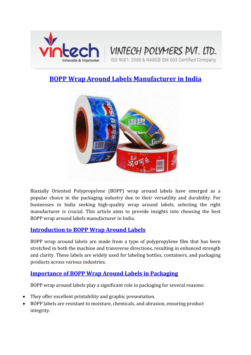 bopp wrap around labels manufacturer in india l.w