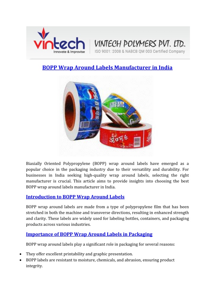 bopp wrap around labels manufacturer in india n.w