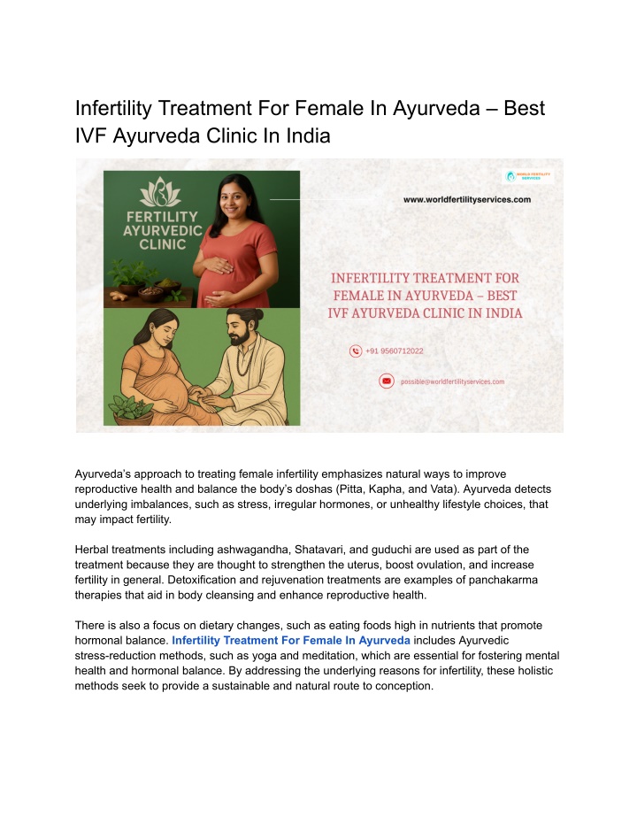 infertility treatment for female in ayurveda best n.w