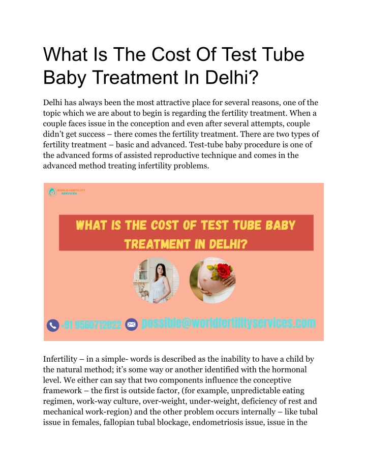 what is the cost of test tube baby treatment n.w