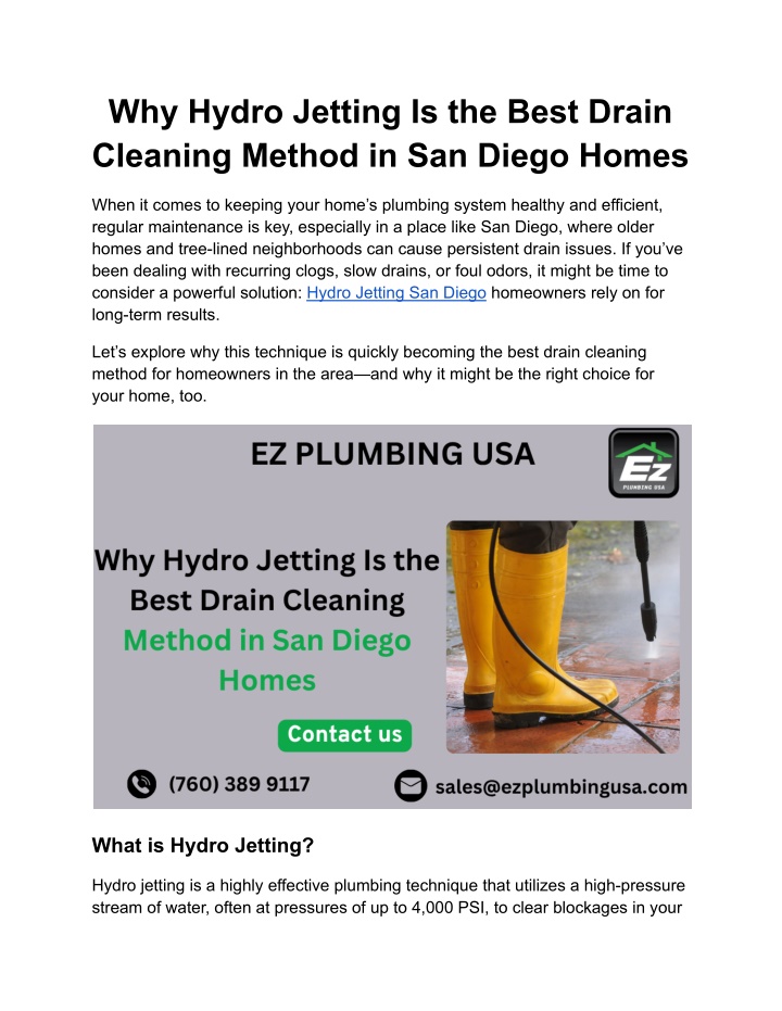 why hydro jetting is the best drain cleaning n.w