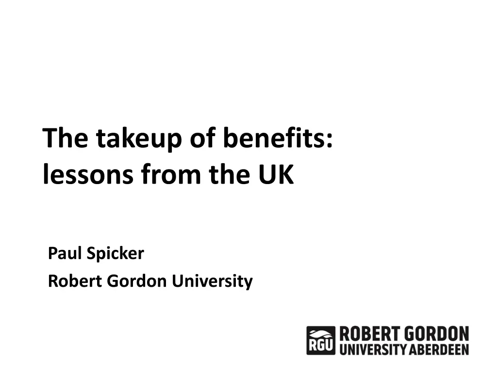 the takeup of benefits lessons from the uk n.w