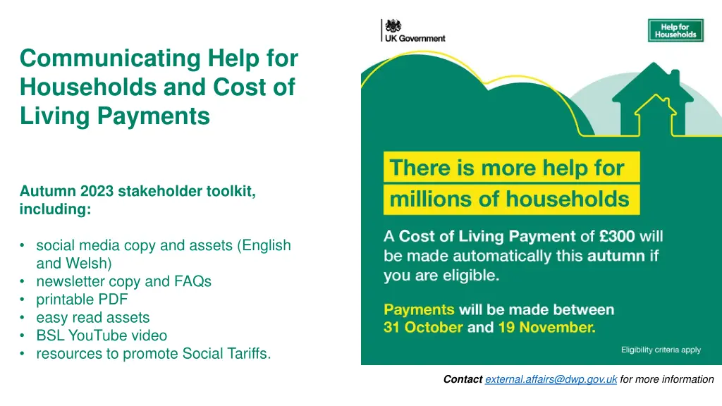 communicating help for households and cost n.w