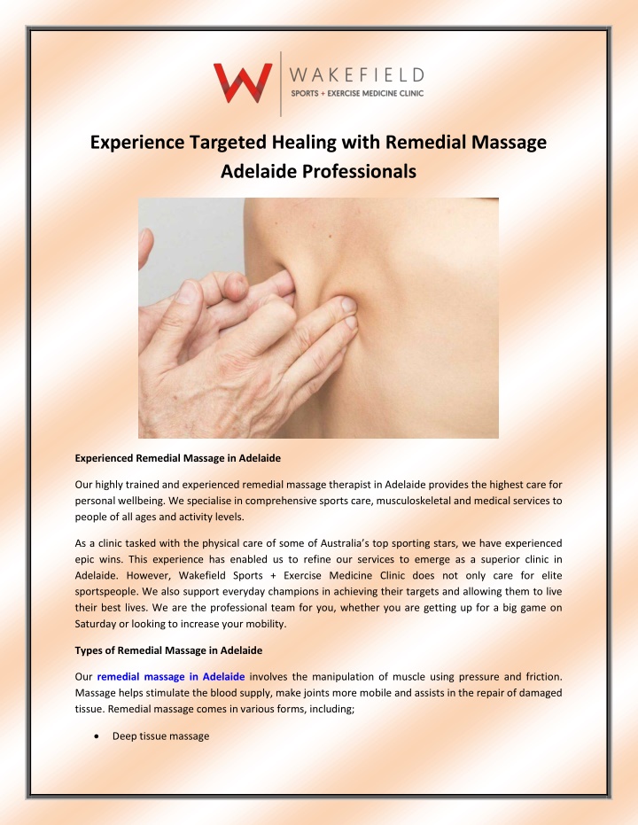 experience targeted healing with remedial massage n.w