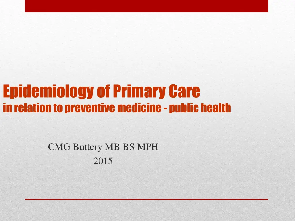 epidemiology of primary care in relation n.w