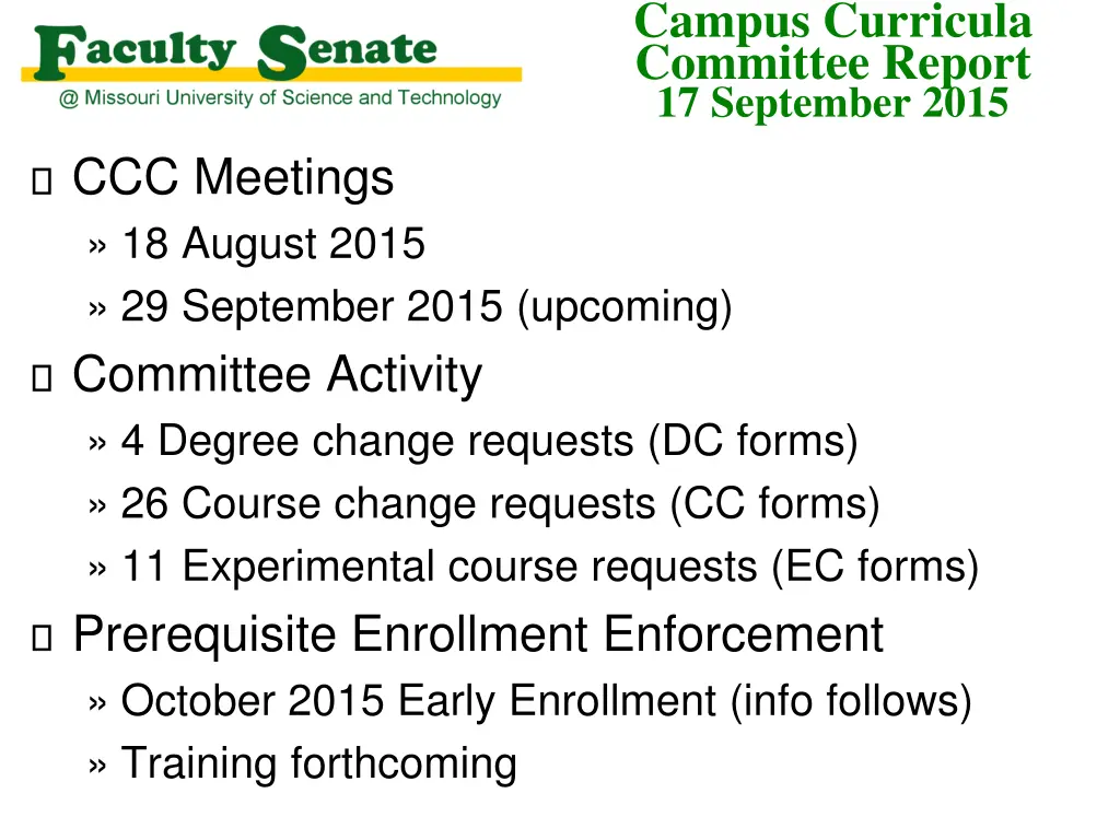 campus curricula committee report 17 september n.w
