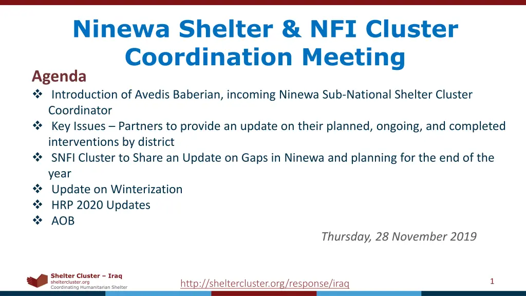 ninewa shelter nfi cluster coordination meeting n.w