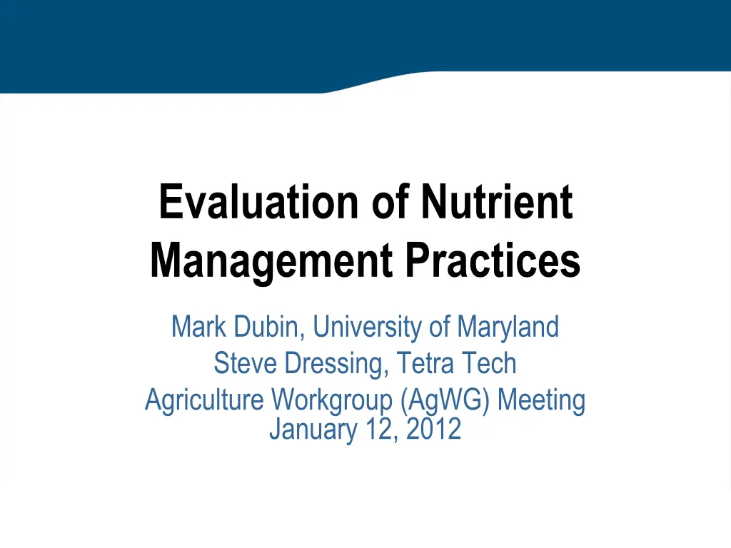evaluation of nutrient management practices n.w