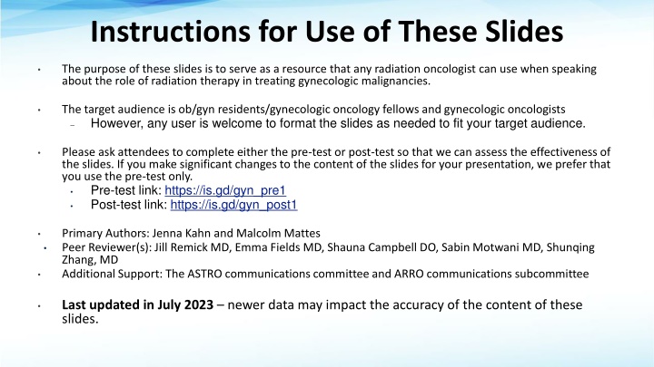 Radiation Therapy for Gynecologic Malignancies - Comprehensive Overview