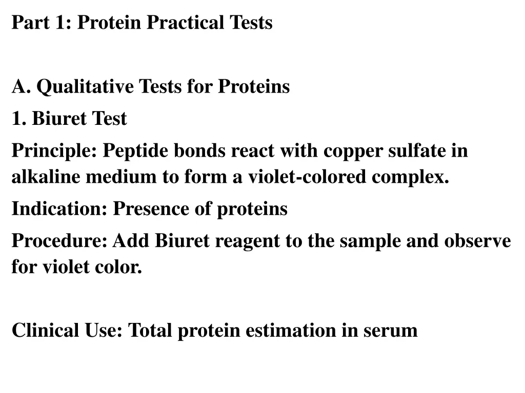 part 1 protein practical tests n.w