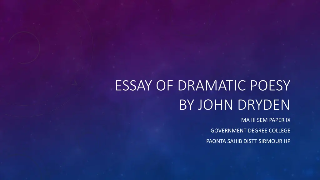 essay of dramatic poesy by john dryden n.w