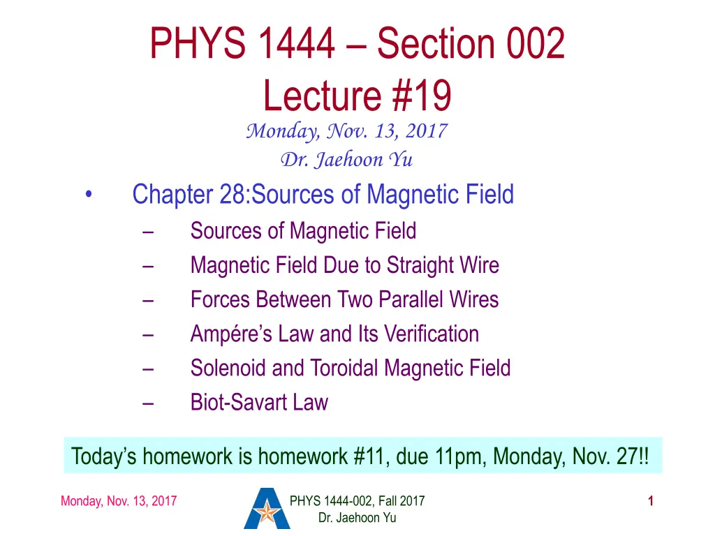 phys 1444 section 002 lecture 19 monday n.w