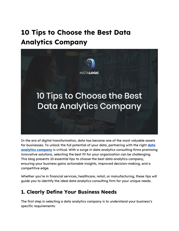10 tips to choose the best data analytics company n.w