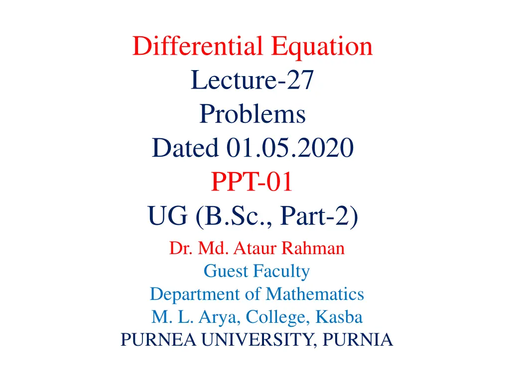 differential equation lecture 27 problems dated n.w