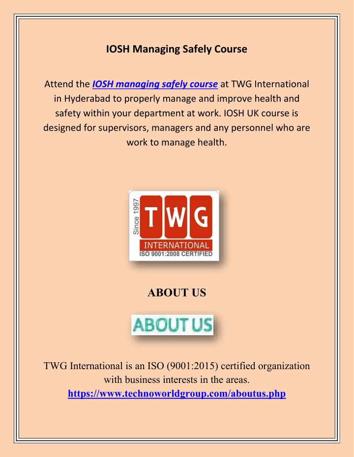 iosh managing safely course n.w