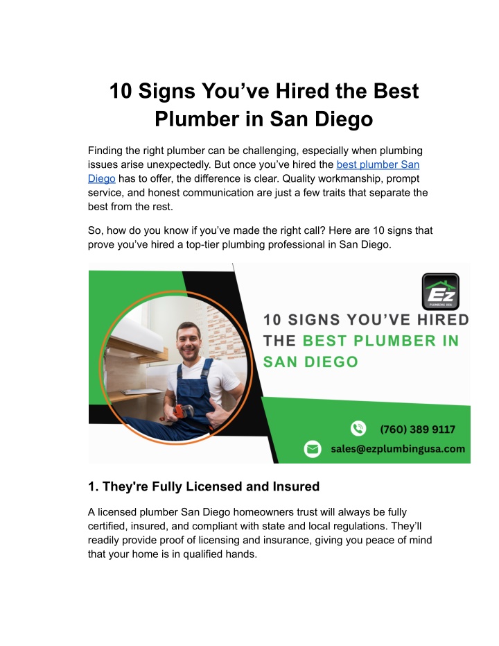10 signs you ve hired the best plumber n.w