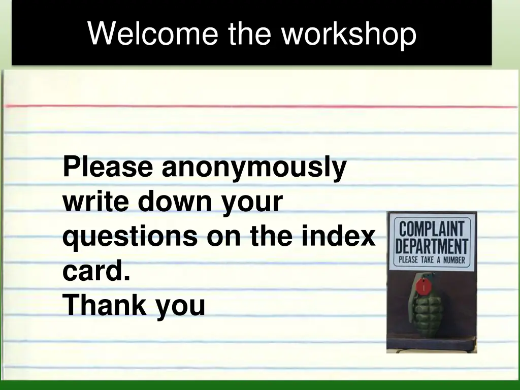 welcome the workshop n.w