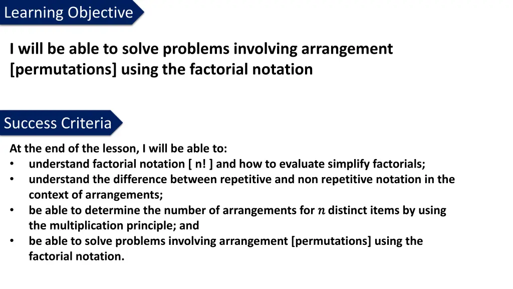 learning objective n.w
