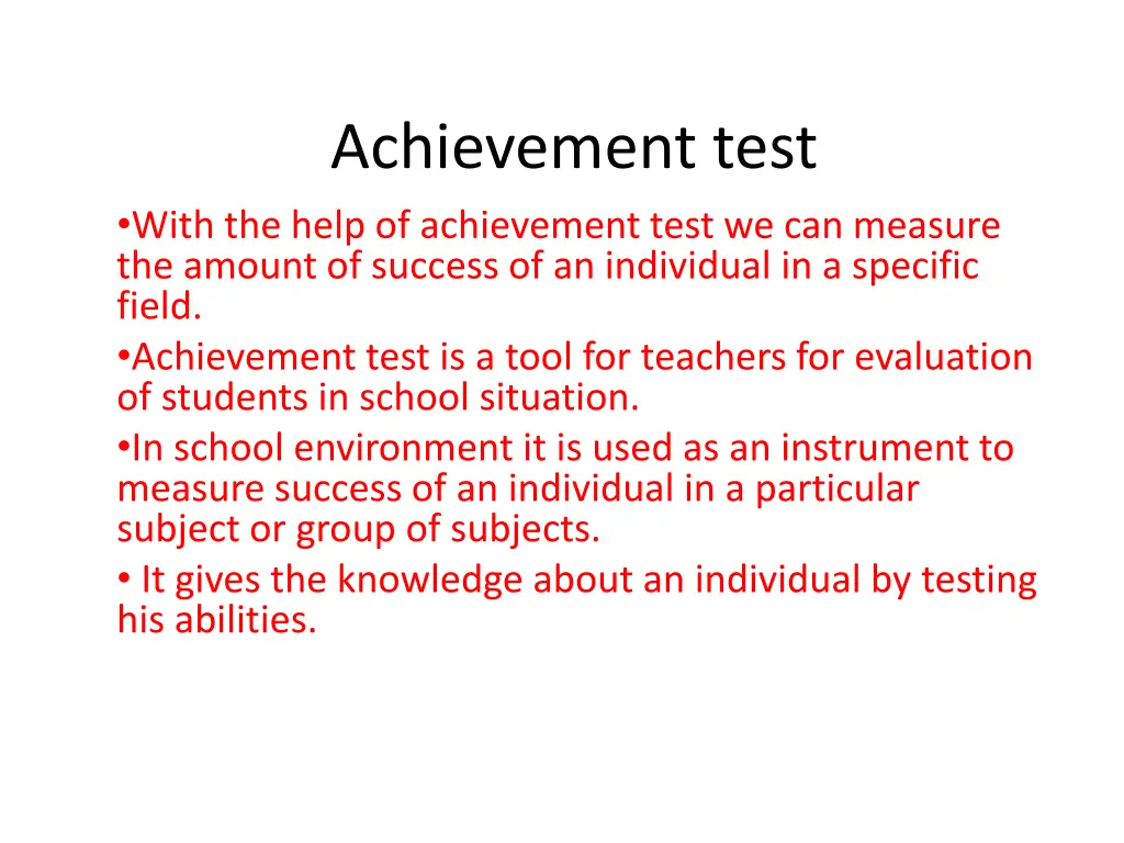 achievement test with the help of achievement n.w