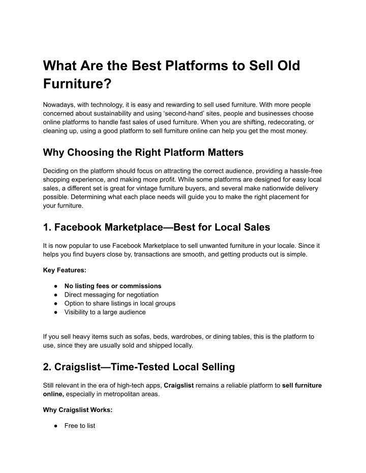 what are the best platforms to sell old furniture n.w