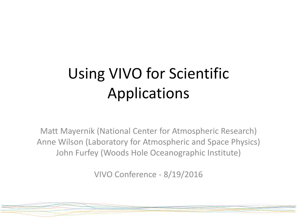 using vivo for scientific applications n.w