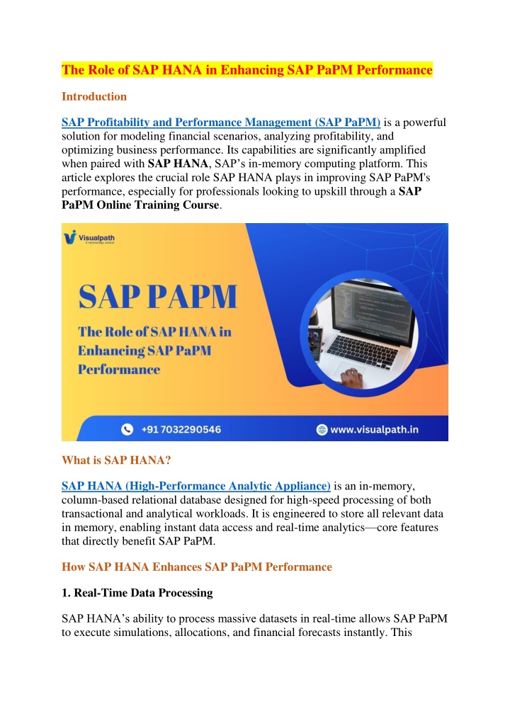 the role of sap hana in enhancing sap papm n.w