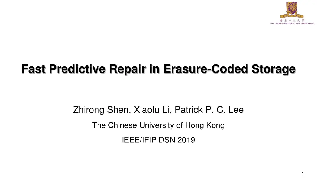 fast predictive repair in erasure coded storage n.w