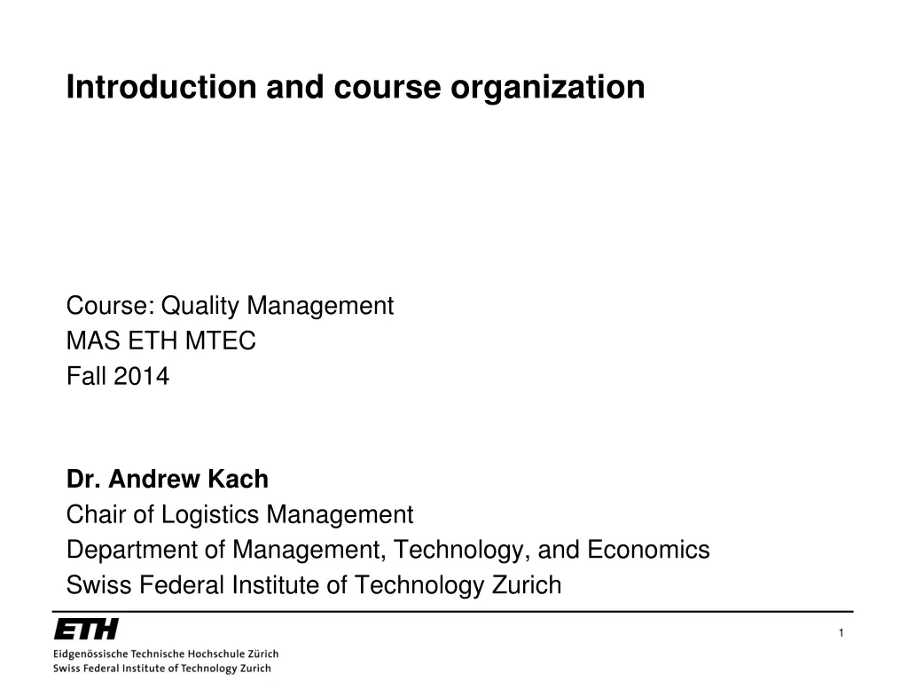 introduction and course organization n.w