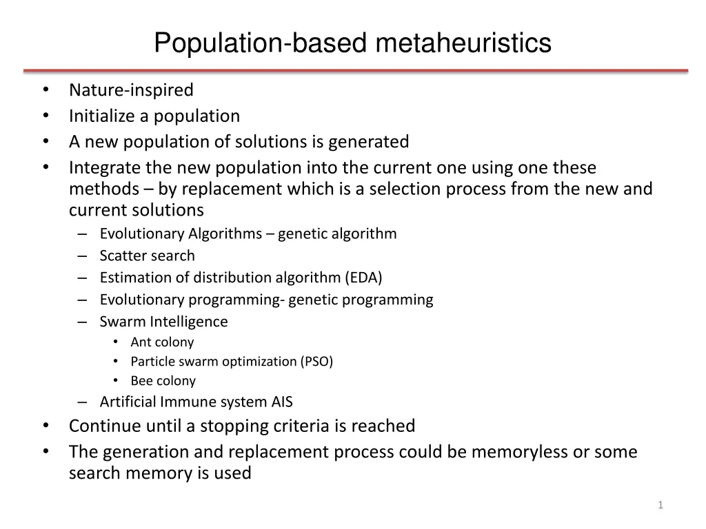 population based metaheuristics n.w