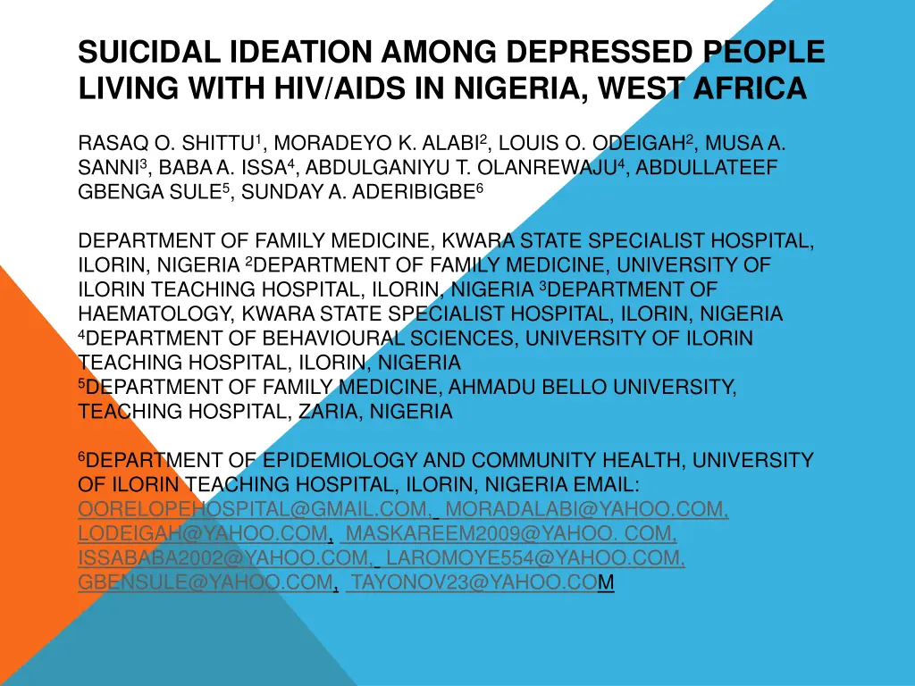 suicidal ideation among depressed people living n.w
