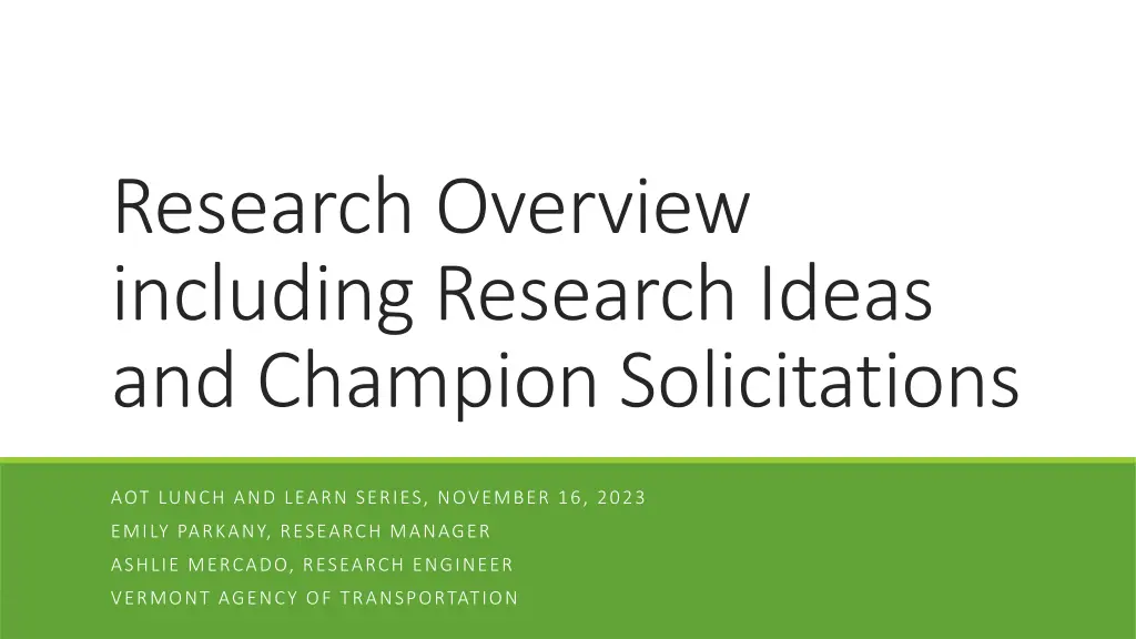 research overview including research ideas n.w