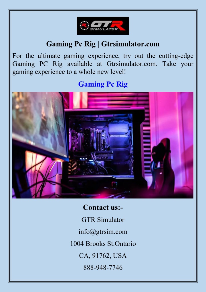 gaming pc rig gtrsimulator com n.w