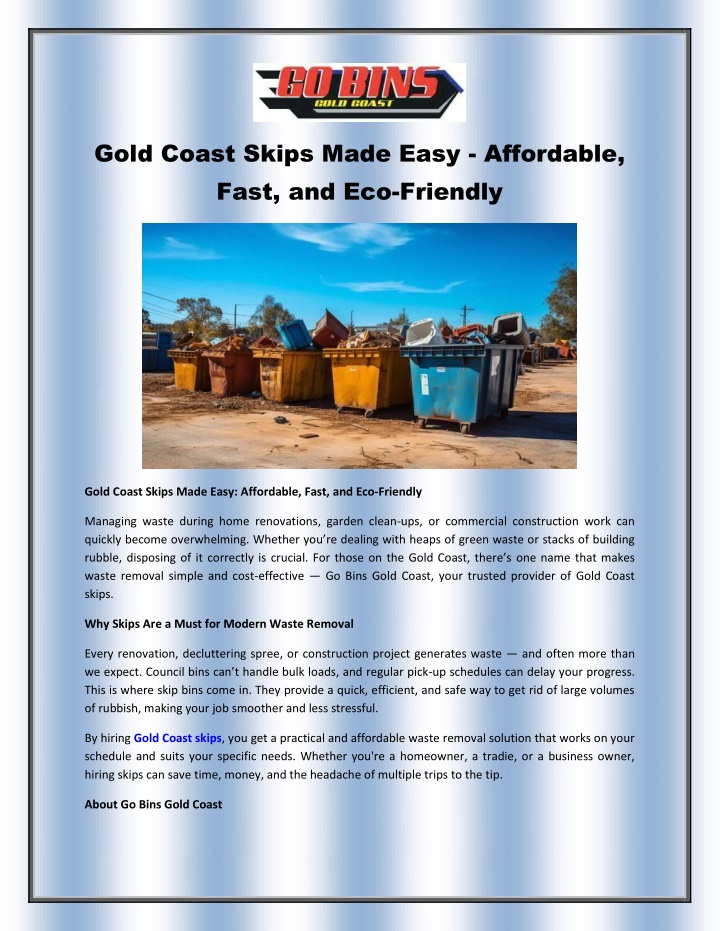 gold coast skips made easy affordable fast n.w